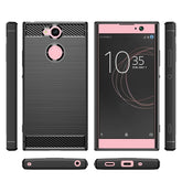 For Sony Xperia XA2 Brushed Texture Carbon Fiber Shockproof TPU Protective Back Case